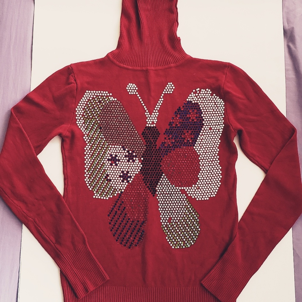 Women Turtleneck Winter Tops With Butterfly Sequin